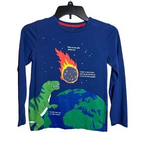 Mini Boden Boys Dinosaur Meteor Graphic Long Sleeve Shirt 8-9Y Blue Space Tee